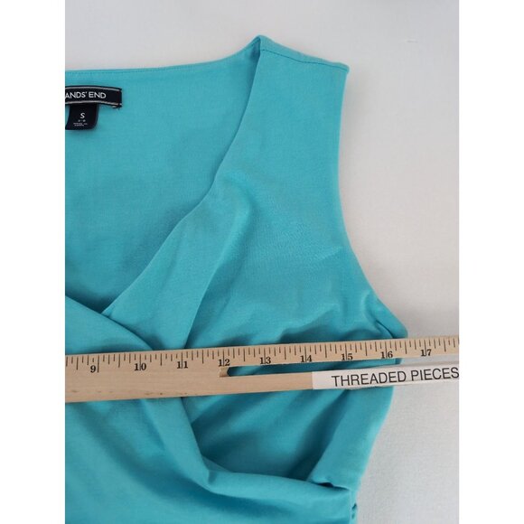 Lands End Wrap Front Dress Womens S Blue Sleeveless Stretch Career Day Out - Picture 8 of 9